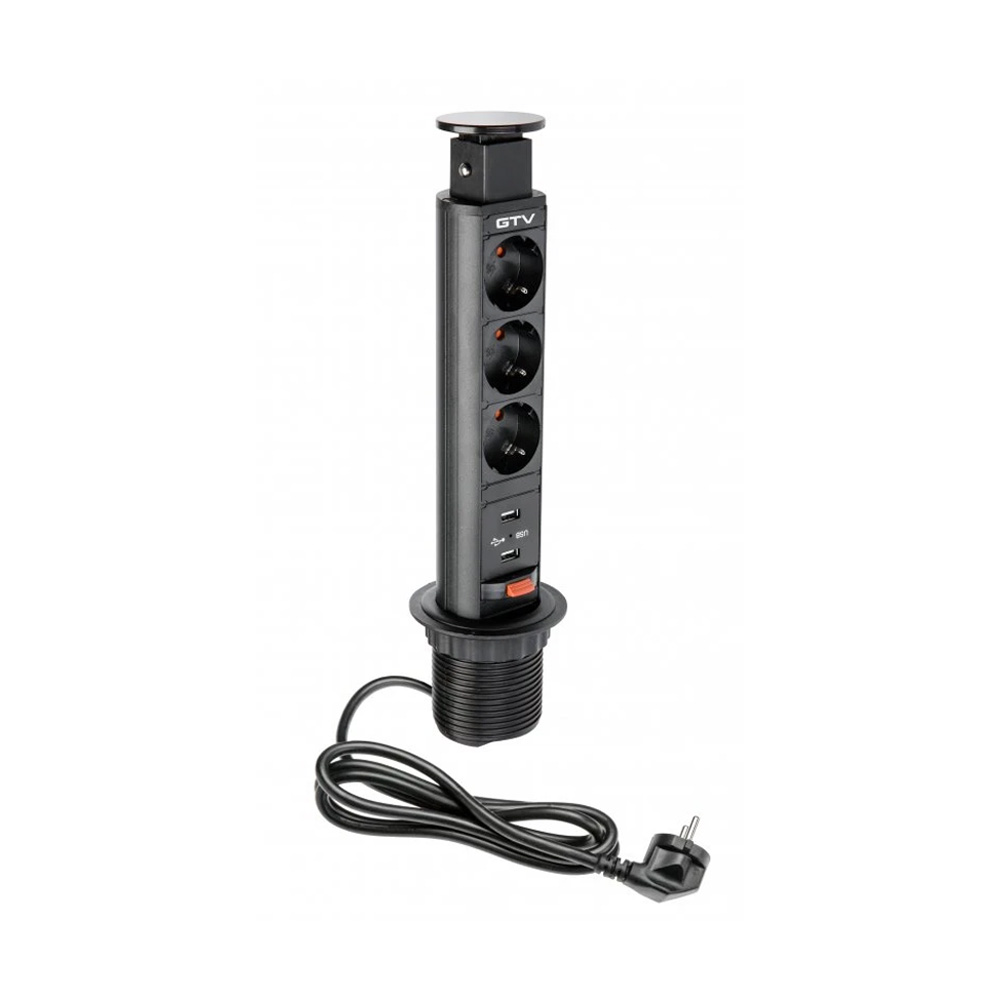 El-søjle 60mm 3stk 230V Stik 2stk USB – Sort