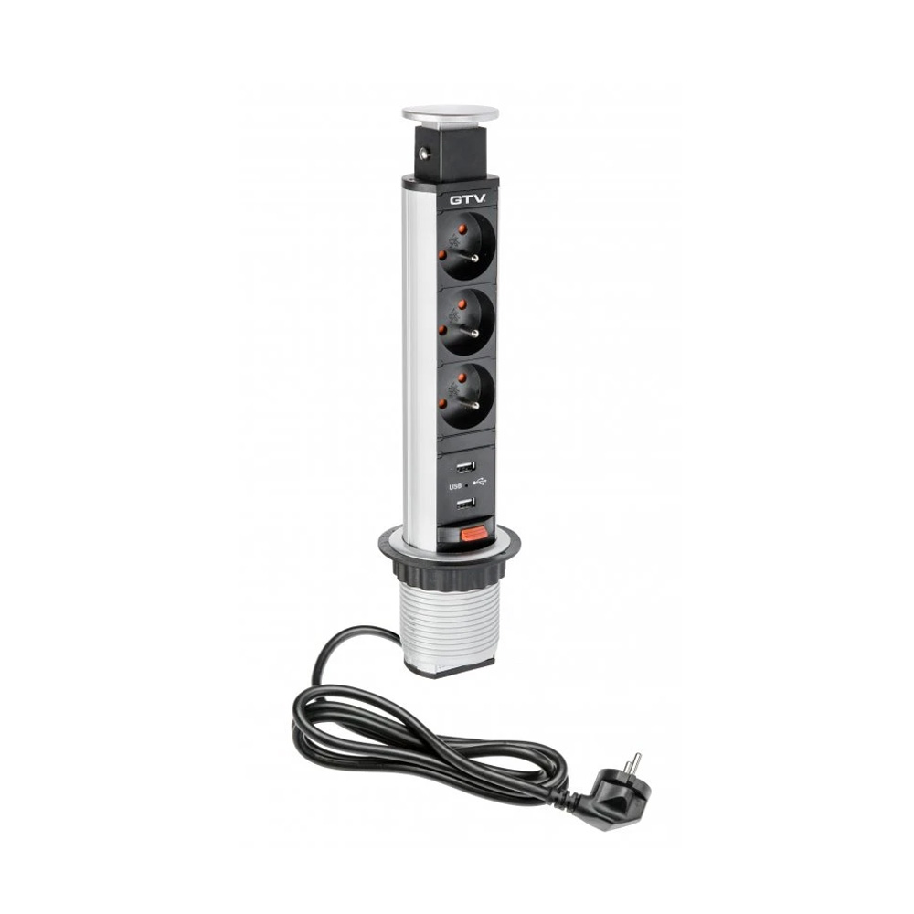 El-søjle 60mm 3stk 230V Stik 2stk USB – Sølv