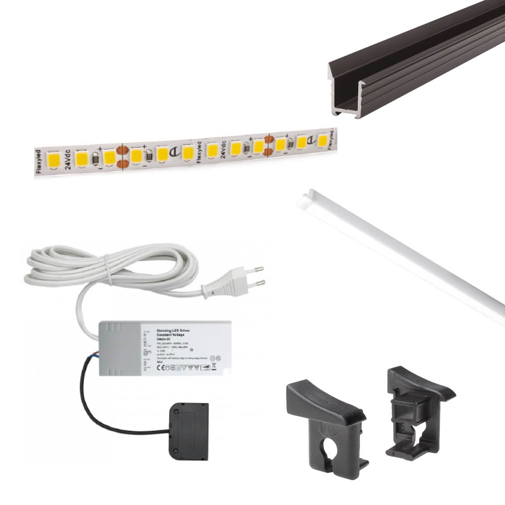 Belysningssæt LAB  - 2000mm - Mørkegrå i gruppen Belysning / Al Belysning / LED Strips & Profiler hos Beslag Online (973371-K)