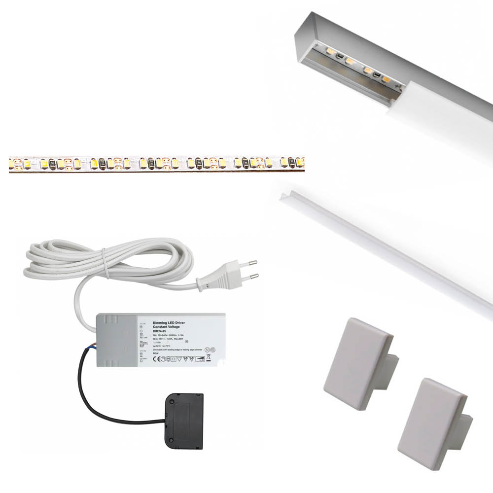 Belysningssæt LD8104 - 2000mm - Aluminium i gruppen Belysning / Al Belysning / LED Strips & Profiler hos Beslag Online (973501-K)