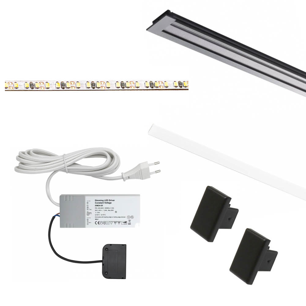 Belysningssæt 8112 - 2000mm - Sort i gruppen Belysning / Al Belysning / LED Strips & Profiler hos Beslag Online (973571-K)