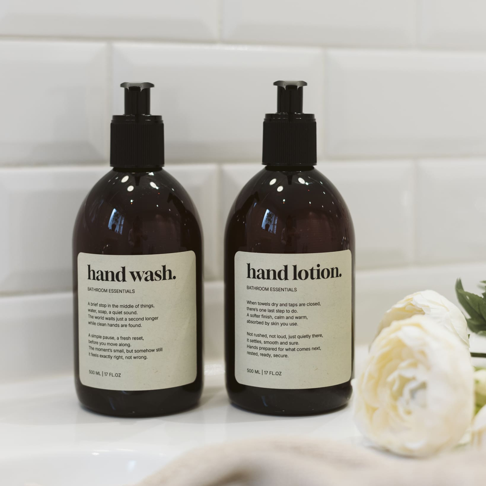 Selvklæbende Etiket Premium - Hand Wash - Beige