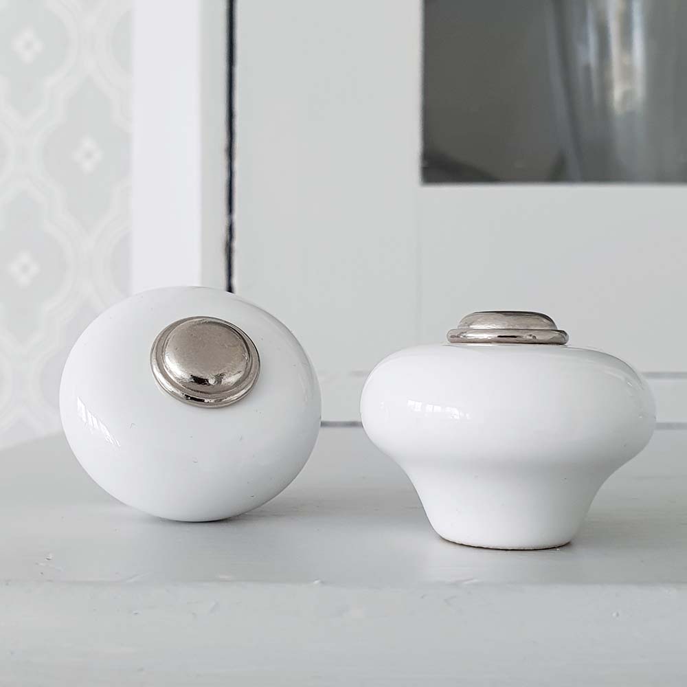 Knop 409 - 32mm - Forniklet/Porcelæn