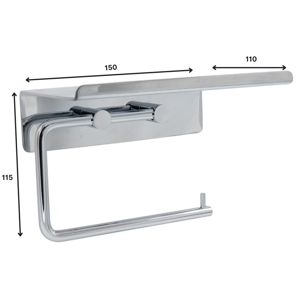 Base Toiletpapirholder Med Hylde - Krom