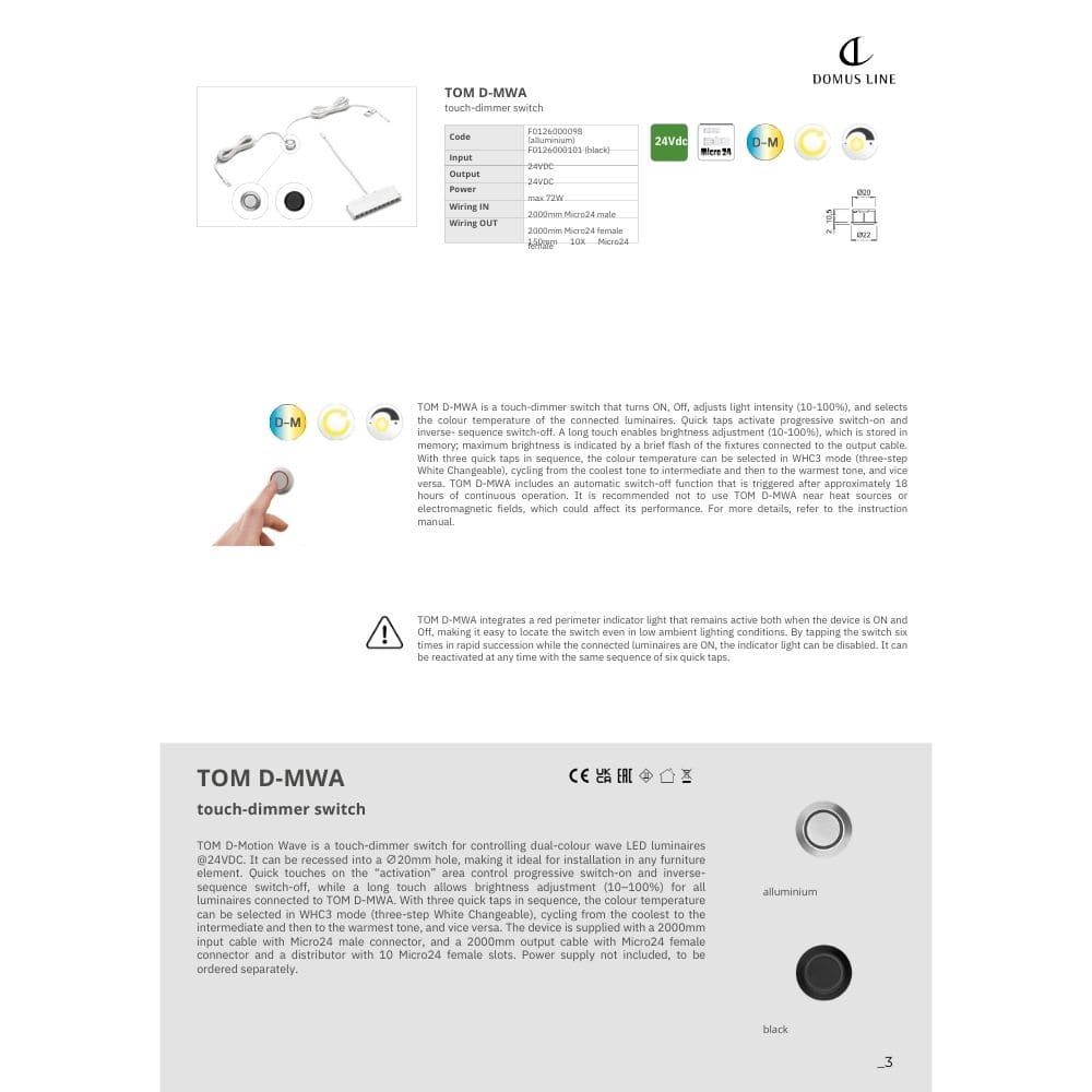 Lysdæmper Touch Tom D-MWA - Sort