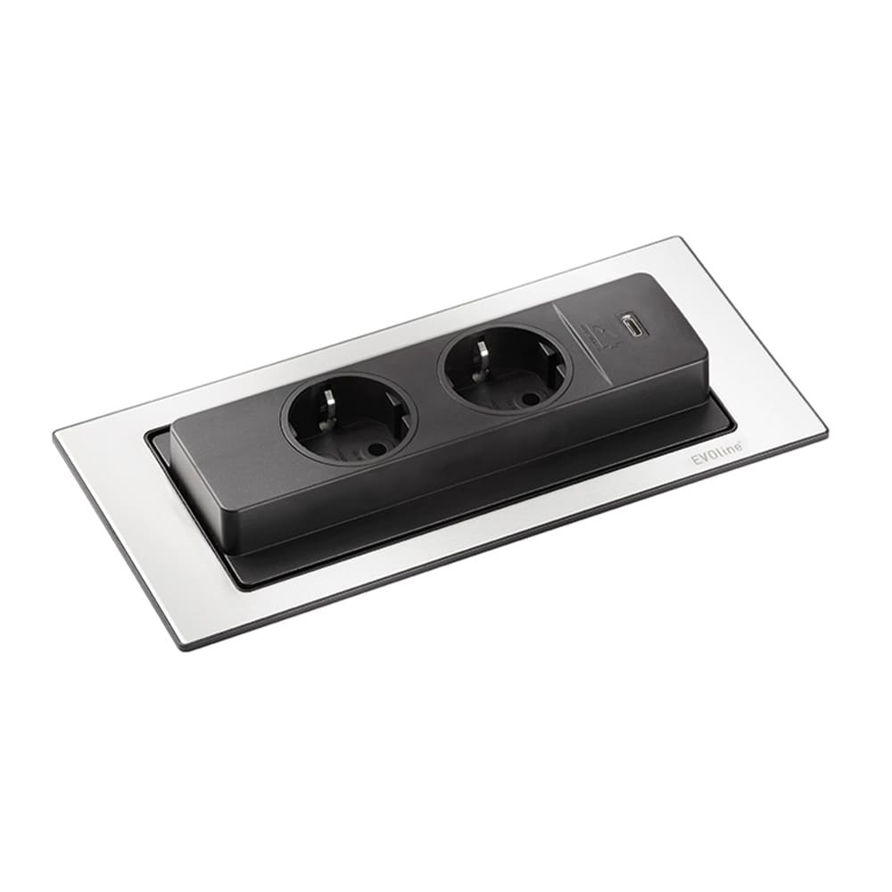 Stikkontakt Backflip 2 & 1 USB-C - Rustfrit Look