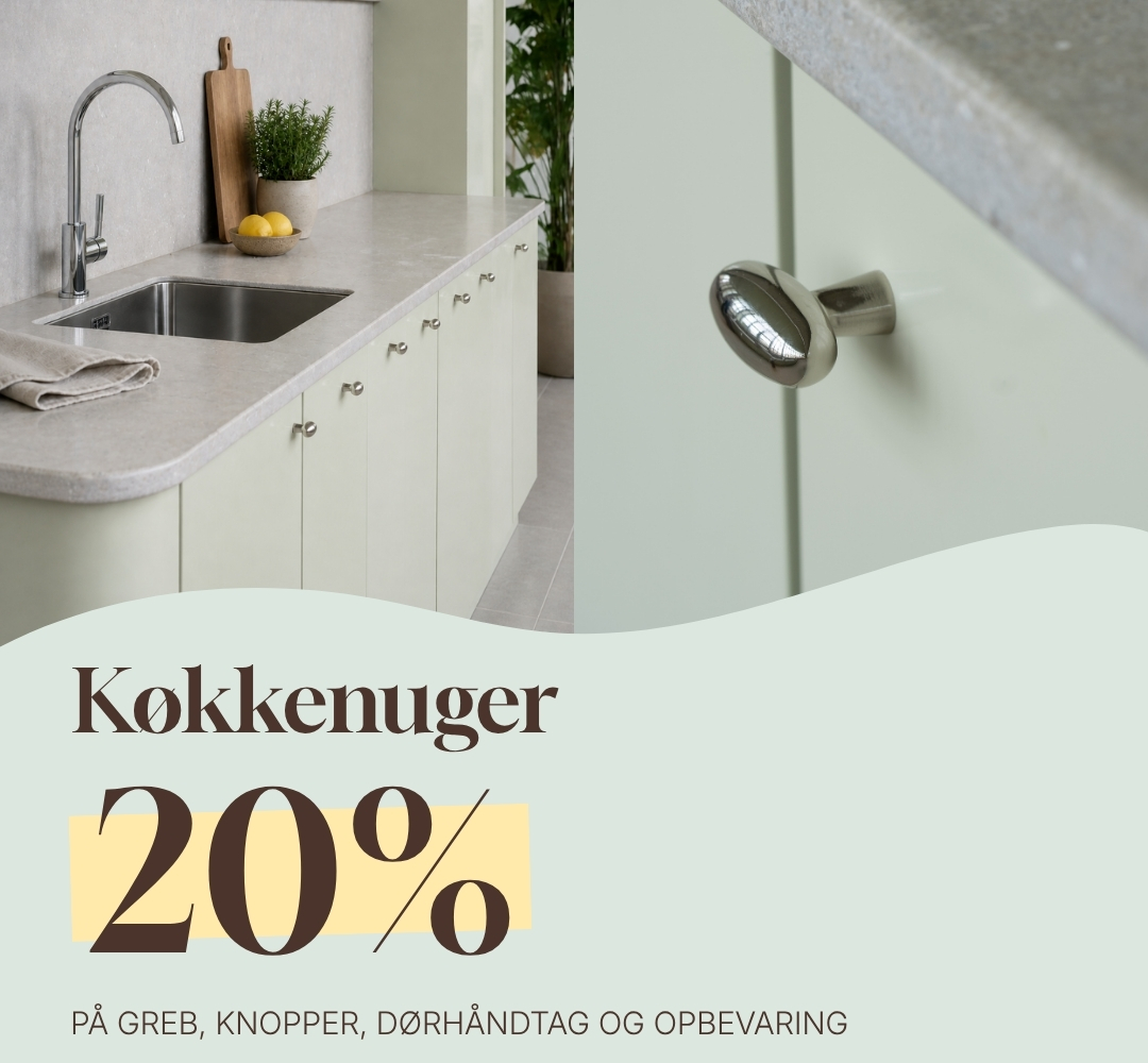 Køkkenuger – 20% på greb, knopper, dørhåndtag og opbevaring