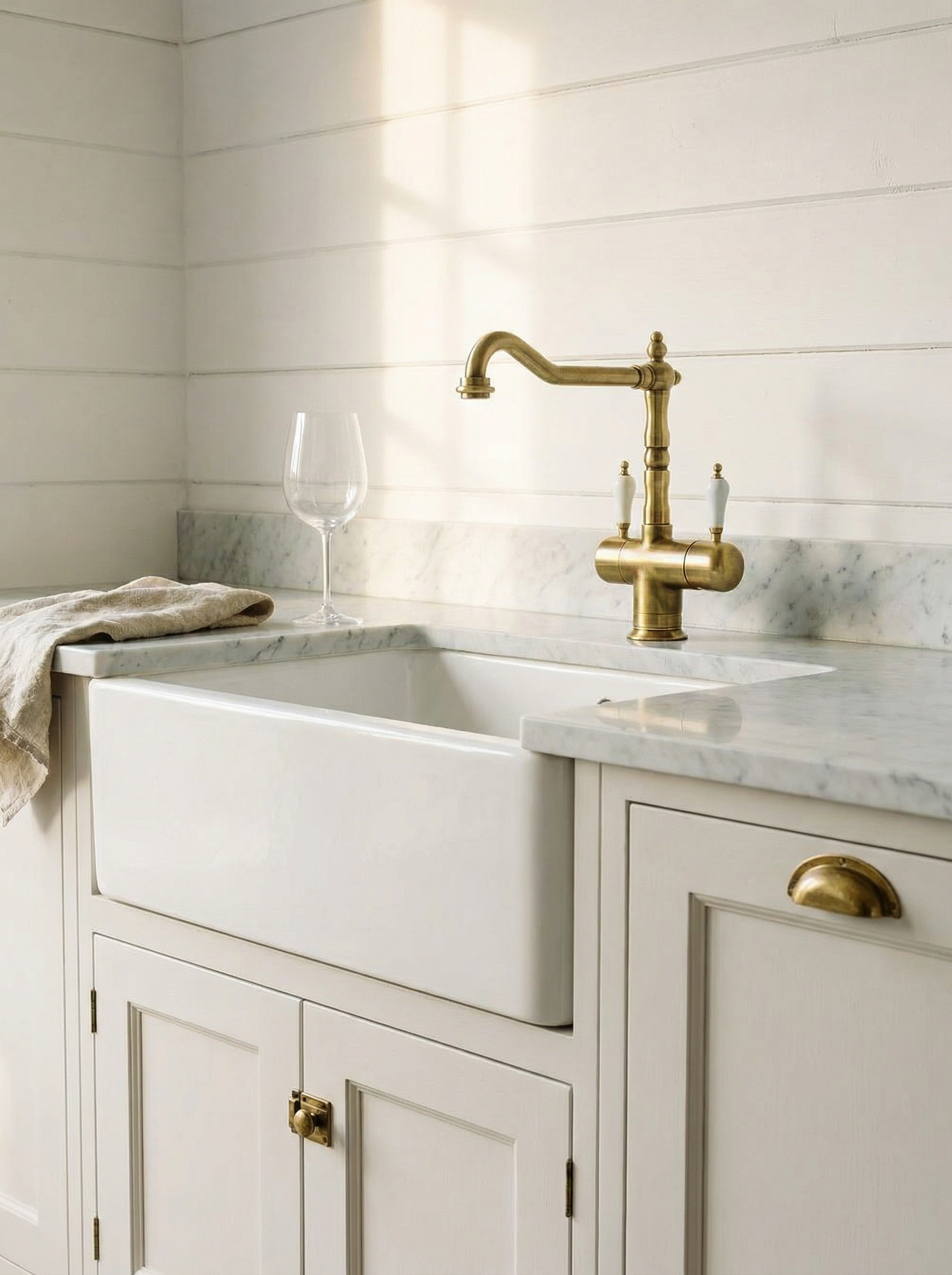 Køkkenarmatur i bronze i køkken i klassisk stil