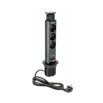 El-søjle 60mm 3stk 230V Stik 2stk USB – Sort
