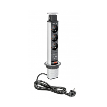 El-søjle 60mm 3stk 230V Stik 2stk USB – Sølv