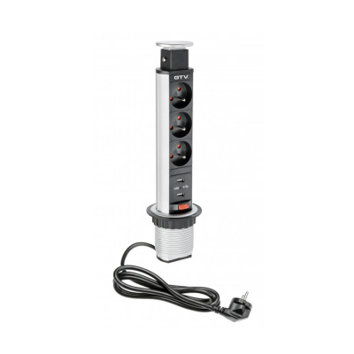 El-søjle 60mm 3stk 230V Stik 2stk USB – Sølv i gruppen Outlet hos Beslag Online (42305)