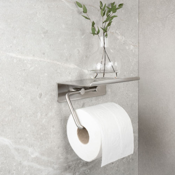 Base Toiletpapirholder Med Hylde - Børstet Rustfrit Stål