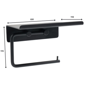 Base Toiletpapirholder Med Hylde - Mat Sort